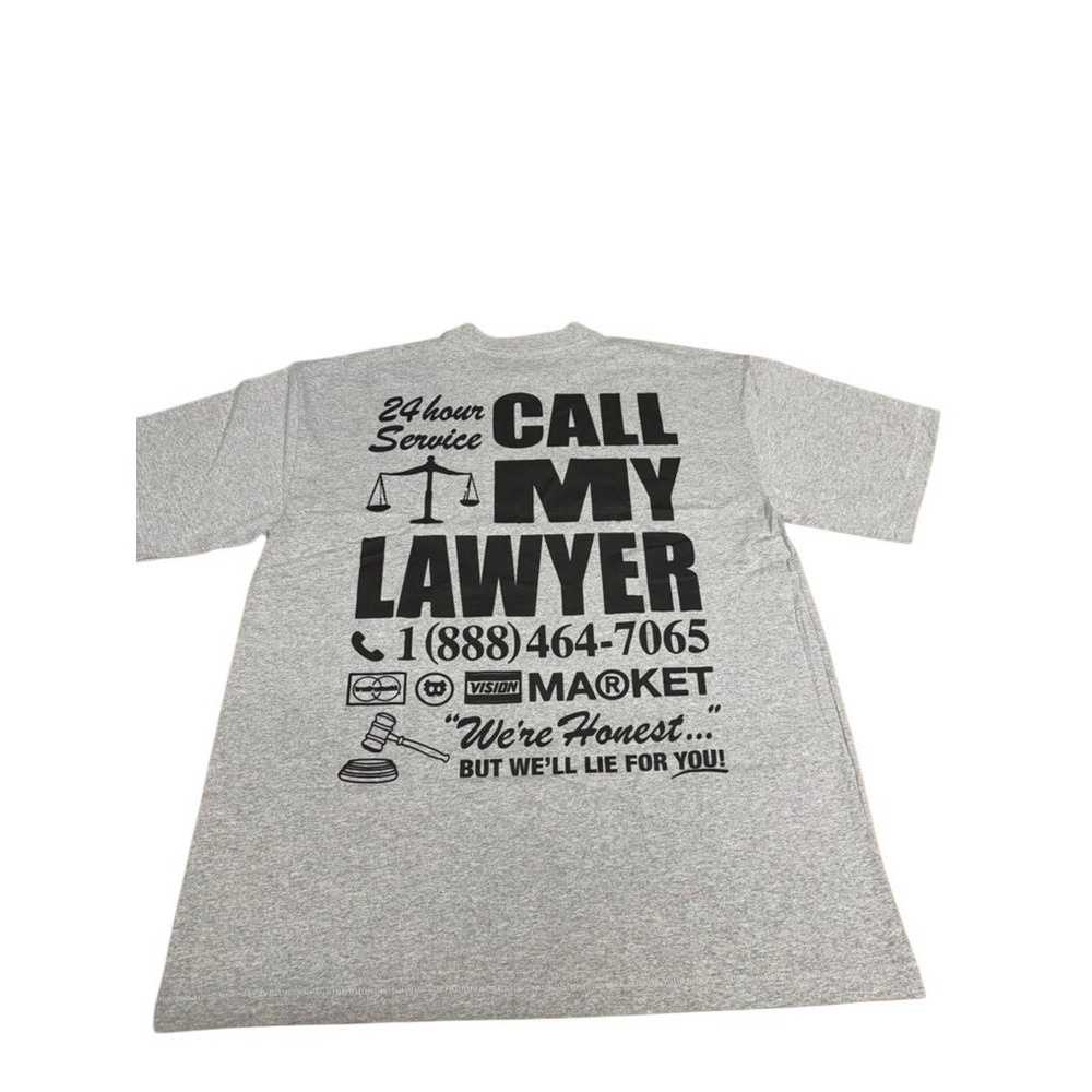 NWT!! "Market" Call My Lawyer Graphic T-Shirt Grey Mens XXL Short Sleeve Crewnec